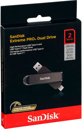 Sandisk Extreme Pro Dual 2TB USB 3.2 Stick με σύνδεση USB-A & USB-C Μαύρο