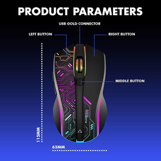 Armaggeddon Mikoyan Foxbat-III Ασύρματο RGB Gaming Ποντίκι 3200 DPI Cyberpunk Black