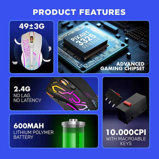 Armaggeddon Mikoyan Foxbat-III Ασύρματο RGB Gaming Ποντίκι 3200 DPI Cyberpunk Black