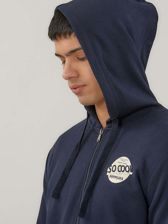 Ανδρική Ζακέτα Fleece με Κουκούλα Μπλε