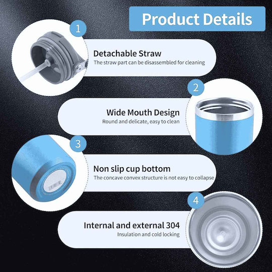 Uncle George Ποτήρι Θερμός Ανοξείδωτο / Αλουμίνιο BPA Free 900ml Επιστόμιο Καλαμάκι Γαλάζιο με Επιστόμιο και Καλαμάκι
