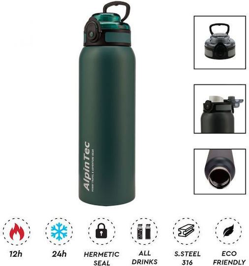 Alpin Flasche Thermosflasche Kunststoff / Rostfreier Stahl 1lt Blackish Green