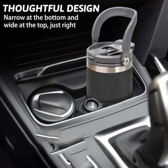 Uncle George Ποτήρι Θερμός Ανοξείδωτο / Αλουμίνιο BPA Free 900ml Επιστόμιο Καλαμάκι Μαύρο με Επιστόμιο και Καλαμάκι