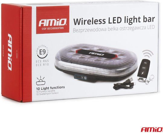 Amio Emergency Car Beacon Strobe Bar R65 R10 12/24v 26w Led Amber 10 Functions Magnetic Base 326x186x63mm Amio 1 Pc 04369/am