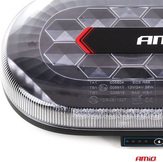 Amio Emergency Car Beacon Strobe Bar R65 R10 12/24v 26w Led Amber 10 Functions Magnetic Base 326x186x63mm Amio 1 Pc 04369/am