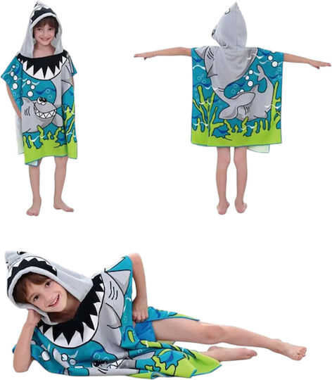 Grey Blue Shark Kid's Poncho Hood Queen Mother