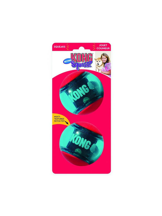 Kong Squeez Action Ball Dog Chewing Toy Rubber With Sound Medium 8.5cm Red 3pcs