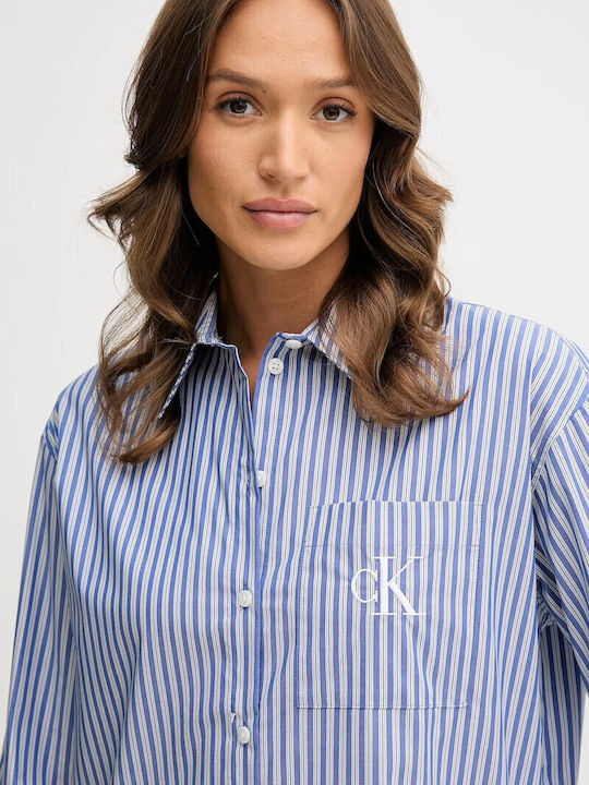 Langärmelig Damen Denim Hemd Blau Gestreift