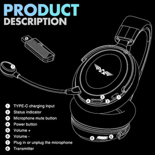 Armaggeddon Orion 7 Sierra Wireless Over Ear Gaming Headset with Connection Bluetooth