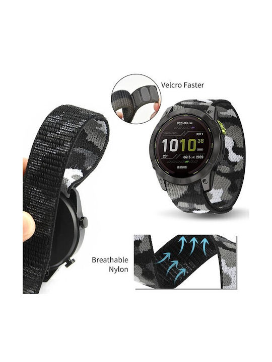 Double Safe Closure Wearable Strap Fabric Black / Grey (Fenix 3 / 5X / 5X Plus / 6X / 6X Pro / 7X / 7X Pro / 8 (51mm))