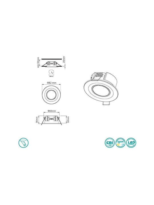 Trio Lighting Πλαστικό Χωνευτό Σποτ με Ενσωματωμένο LED και Θερμό Λευκό Φως Ασημί