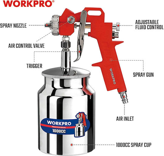 WorkPro Pistol De Vopsit Cu Aer Sub Tumbler 1.5mm