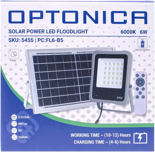 Optonica Αδιάβροχος Слънчев LED Προβολέας 6W Студено бяло 6000К με Τηλεχειριστήριο IP65