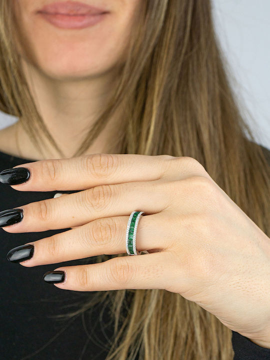 Kiriakos Gofas Дамски Пръстен Половинчат с Диамант от Бяло злато 18K