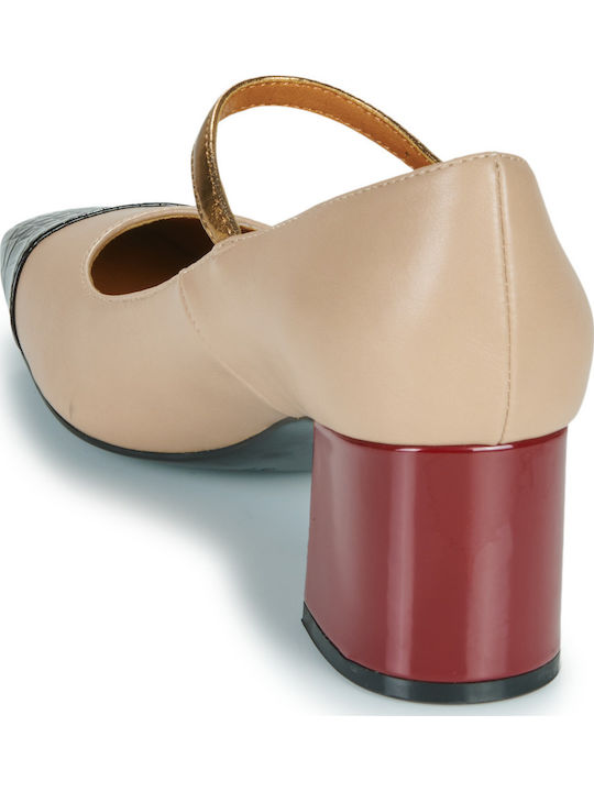 Spitze Zehe Pumps mit Riemchen Beige