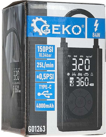 Geko Autoreifenpumpe 150PSI Wiederaufladbar Mit Stromquelle 12V
