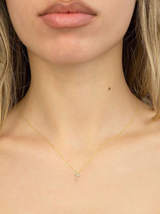 Kiriakos Gofas Damen Gold Kreuz 9K mit Kette