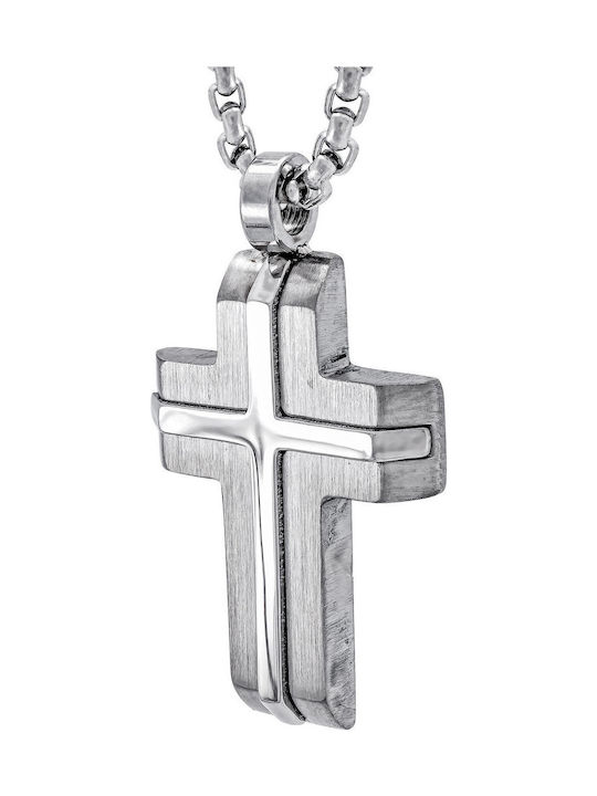 Kiriakos Gofas Herren Kreuz aus Stahl mit Kette