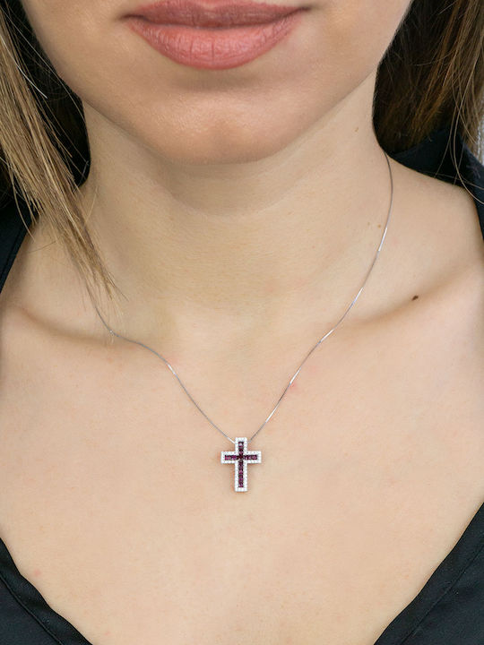 Kiriakos Gofas Women's White Gold Cross 18K with Chain