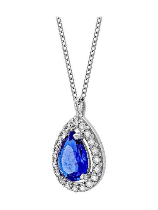 Kiriakos Gofas Halskette Solitärring aus Weißgold 14K Blau