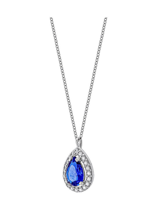 Kiriakos Gofas Halskette Solitärring aus Weißgold 14K Blau