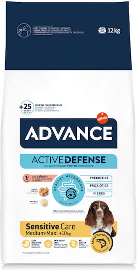 Advance Sensitive Medium/Maxi 12kg Ξηρά Τροφή χωρίς Γλουτένη για Ενήλικους Σκύλους Μεσαίων Φυλών με Ρύζι και Σολομό