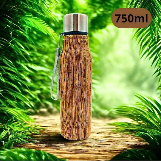 Uncle George Bottle Thermos Stainless Steel BPA Free 750ml Wood Effect