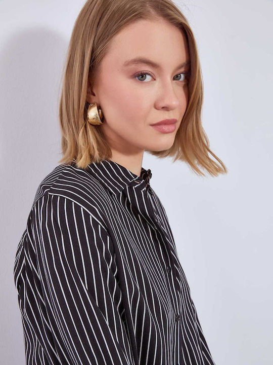 Women's Striped Long Sleeve Shirt Black