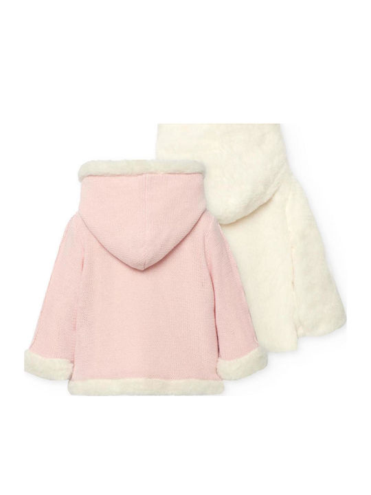 Kinderstrickjacke Baumwolle mit Kapuze Pink
