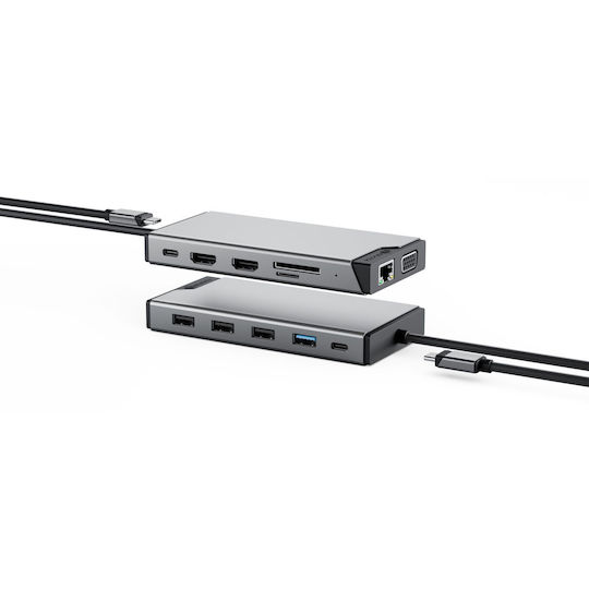 Alogic 12-in-1 USB-C Docking Station with HDMI 4K PD Ethernet and Support for 3 Monitors Gray