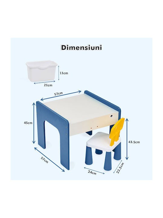 Set Masă cu Scaune pentru Copii pentru Desen Albastru