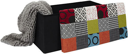 Collapsible Bench Stool With Storage Space Upholstered With Fabric Multicolour Patches 76x38x38cm