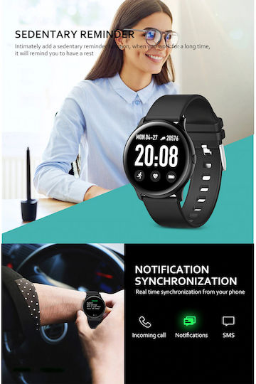 Smartwatch Kingwear Idealstore Ecran Tactil HD de 1,3 Inch Rezistent la Apă Pedometrul Monitor de Ritm Cardiac Monitor de Tensiune Arterială Memento Sedentar Mod Sport Negru