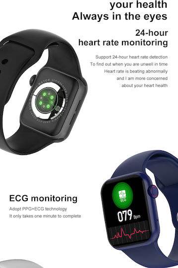 Smartwatch Idealstore I Watch S6 Full Touch Screen Curved 2.5d Screen Call Function Built-in Speaker Microphone Multi-sport Function Heart Rate Sensor Pedometer Sleep Monitor Blue Color