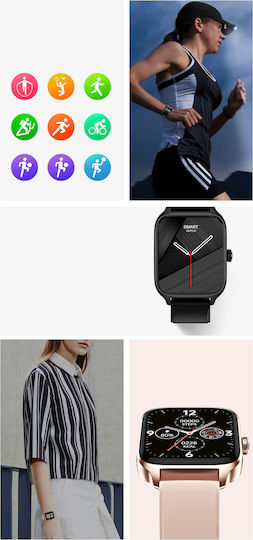 Ceas inteligent Idealstore Xiabest Bluetooth NFC Asistent vocal Urmărire GPS Moduri sportive Senzor de temperatură și oxigen Încărcare wireless Ritm cardiac Tensiune arterială Parolă Memento menstrual Curea din silicon aur roz