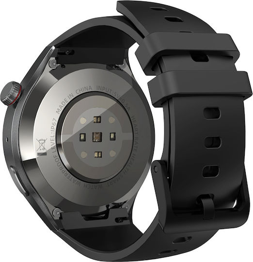 Smartwatch Idealstore Roundsims3 1.43 Inch Amoled Display Android 8.1 GPS Glonass Compass 4G Calling HD Speaker Microphone 1000 mAh Battery Nano SIM Heart Rate Monitor SpO2 Magnetic Charging Quad-Core Cortex Processor Black Silicone Strap