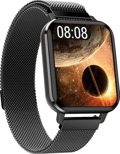 Ceas inteligent Dt Max Idealstore Ecran tactil IPS Notificări apeluri și mesaje Vibrații Monitorizare ritm cardiac EKG Tensiune arterială Oxigen în sânge IP 68 Pedometrul Negru Silicon Culoare