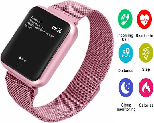 Idl Prestige 68 Smartwatch Metal Bracelet 1.3 Inch Ips Color Touch Display Heart Rate Monitoring Blood Pressure Magnetic Charging Bluetooth 4.0 Android 4.4 Ios 9.0 Pink Color