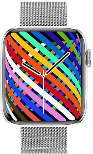 Smartwatch Idealstore Sportapple Echipat cu Difuzor Microfon Apeluri Telefonice Urmărire GPS Mod Multi-sport Senzor Ritm Cardiac Tensiune Arterială Nivel Oxigen Ecran Curbat Curea Metalică Argintie