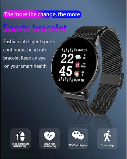 Smartwatch Fitness Bracelet 2in1 Bestproof Extra 8 Step Distance Monitoring Heart Rate Detection Anti-lost Function Weather Display Call Text Notifications Ip67 Waterproof Metallic Black