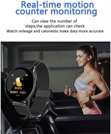 Smartwatch Fitness Bracelet 2in1 Bestproof Extra 8 Step Distance Monitoring Heart Rate Detection Anti-lost Function Weather Display Call Text Notifications Ip67 Waterproof Metallic Black