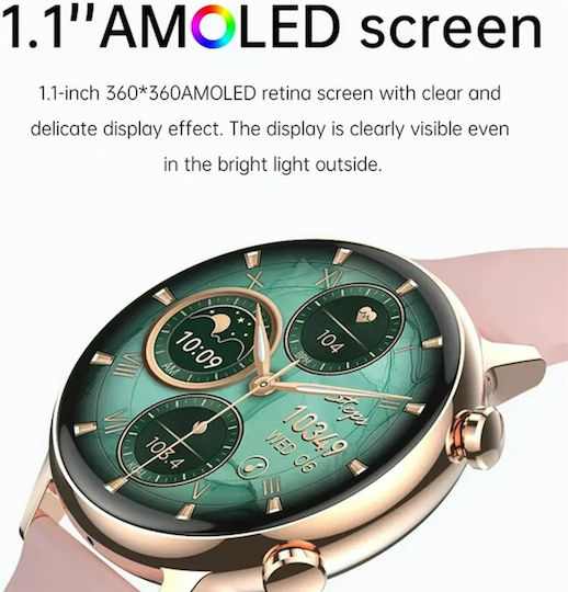 Live On Smartwatch Idealstore 1.1 Inch Hd Amoled Display Bluetooth Call Message Notifications Nfc Heart Rate Sleep Monitoring Voice Assistant Built-in Speaker Microphone Ip68 Alarm Android-ios Long Battery Pink Silicon Edition