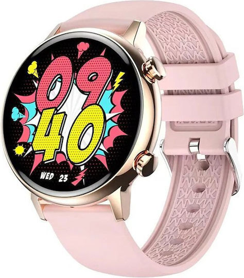Live On Smartwatch Idealstore 1.1 Inch Hd Amoled Display Bluetooth Call Message Notifications Nfc Heart Rate Sleep Monitoring Voice Assistant Built-in Speaker Microphone Ip68 Alarm Android-ios Long Battery Pink Silicon Edition
