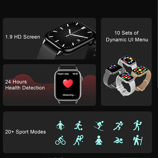 Ceas Inteligent Colecția Star Idealstore Ecran Tactil 1.85 Inch Apel NFC Notificări Mesaje prin Bluetooth Monitorizare Ritm Cardiac Somn Difuzor și Microfon Încorporat IP67 Alarmă Android-iOS Negru Metalic
