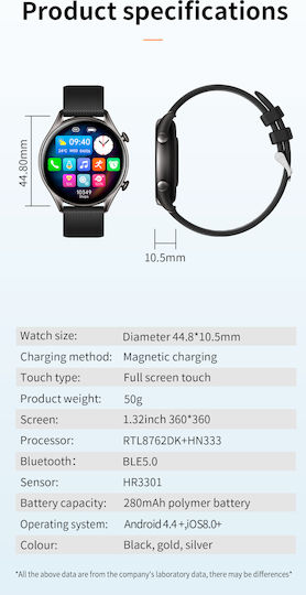 Smartwatch Tirana Fashion Idealstore Ecran Tactil Complet IPS Monitorizare Ritm Cardiac Monitorizare Tensiune Arterială Monitorizare Saturație Oxigen Somn Vreme Multi-sport Notificări Apeluri SMS Social Media IP67 Baterie de Lungă Durată Ediție Neagră