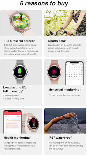Smartwatch Diamond Dt86 Idealstore Premium Design 1.09 Inch Display Lcd Screen Ip67 Waterproof Compatible Android Ios Bluetooth 5 Health Monitoring Functions Call Text Notifications Pedometer Stopwatch Metal Bracelet