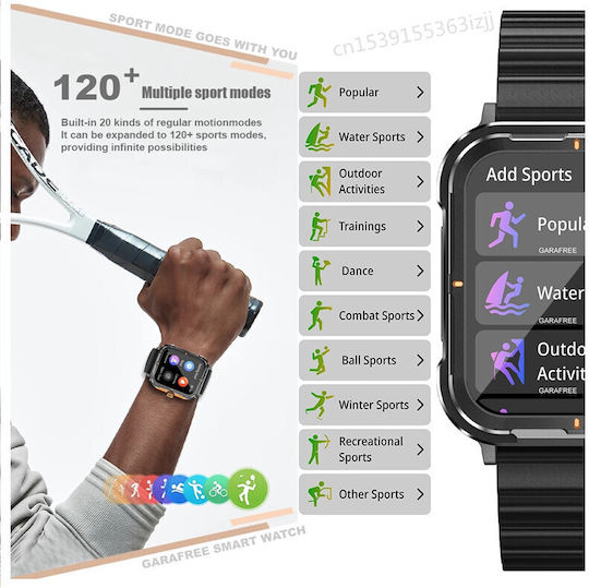 Strongcollection Idealstore Smartwatch Ecran Tactil de 1,83 Inch Notificări Mesaje Social Media Răspuns Apeluri Bluetooth Microfon Încorporat Difuzor Monitorizare Somn Tensiune Arterială Multi-sport IP67 Alarmă Android-iOS Ediția Neagră