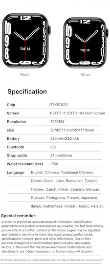 Luxury Smartwatch Idealstore 1.8 Inch Touch Screen Call Answering Built-in Speaker Microphone Message Notifications Whatsapp Instagram Facebook Ip 68 Water Resistant Multi-sport Function Black