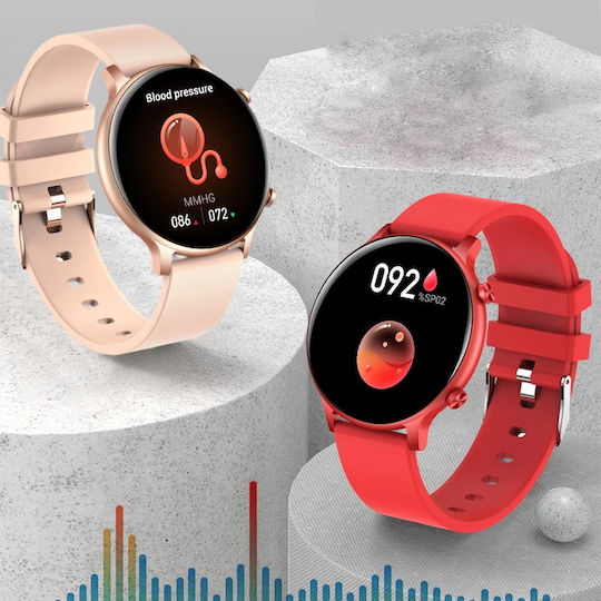 Smartwatch Versa Idealstore Bildschirmgröße 1,32 Zoll Wasserfest Bluetooth Herzfrequenzmesser Blutdruck Blutsauerstoff Anrufbenachrichtigungen Multi-Sport Kompatibel mit iOS Android Rosa