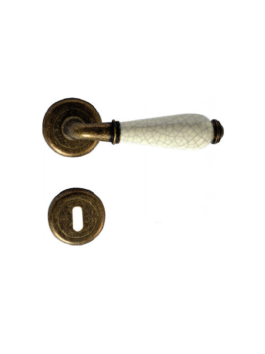 Import Hellas Lever for Middle Door with Rosette Pair with Mouthpiece with Porcelain